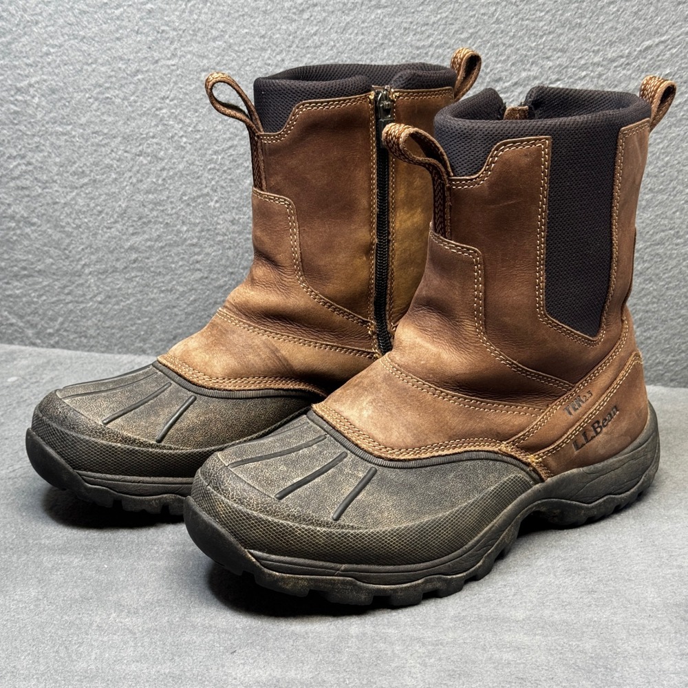 LL Bean Mens Storm‎ Chaser Side Zip Winter Boots 7.5 M Brown Primaloft 290588